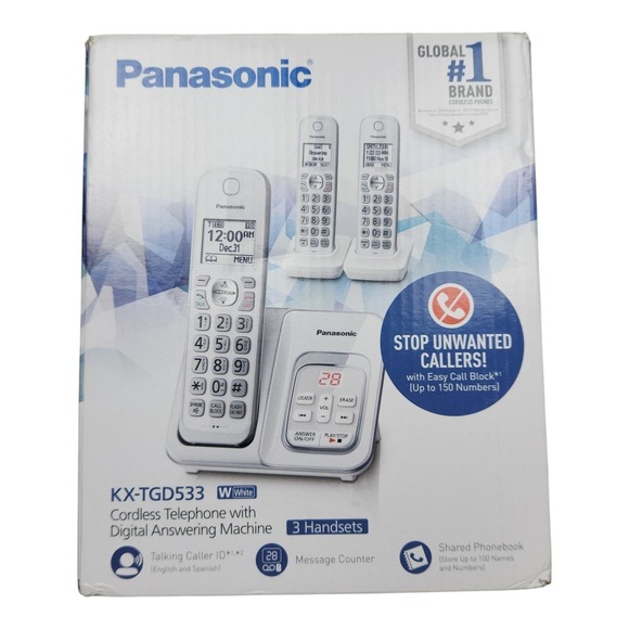 Panasonic KX TGD533W Cordless Phone System 3 Handsets Digital Answering Machine - Picture 2 of 11